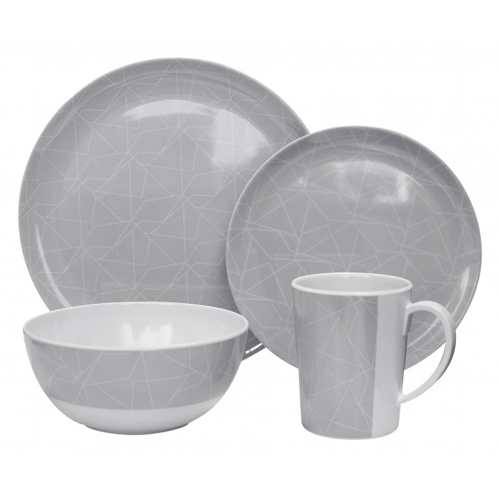 Standard 16pcs Melamine Plate Bowl and Mug Set-Fracture Design