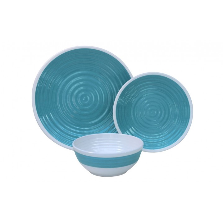 Premium 12pc Melamine Plate and Bowl Set Pastel Blue