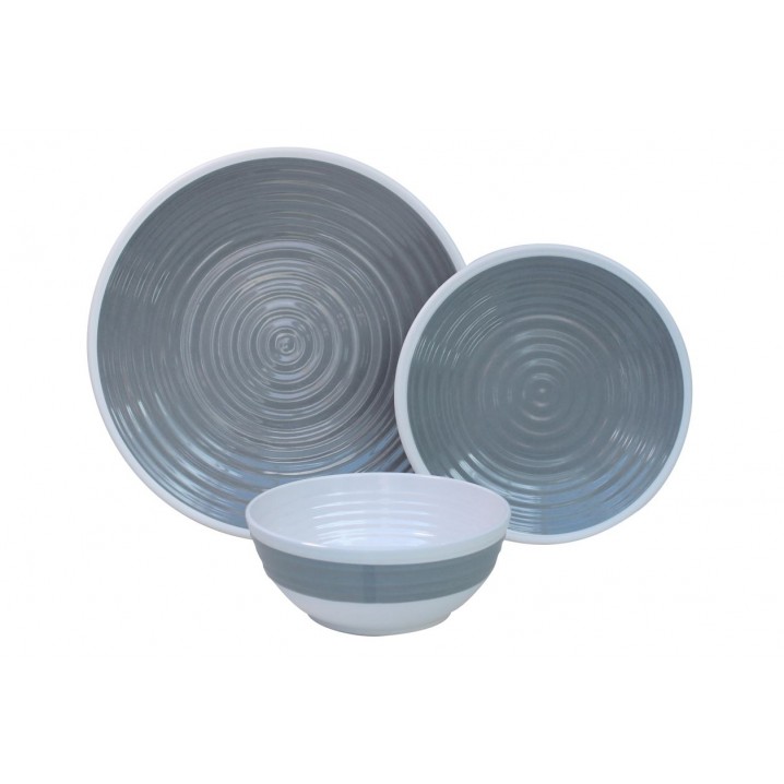 Premium 12pc Melamine Plate and Bowl Set Pastel Grey
